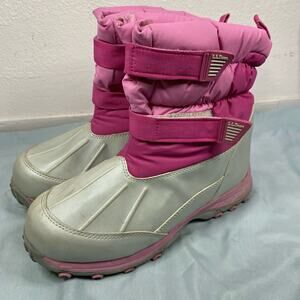 L.L. Bean Girls Pink/Silver Synthetic Velcro Straps Snow Boots Size Kids 6